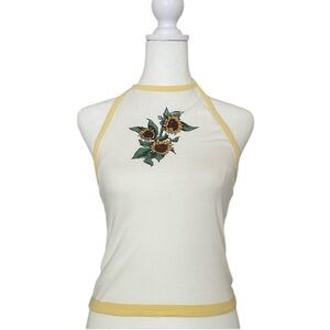 Sunflower Halter Tank Top - Yellow Trim